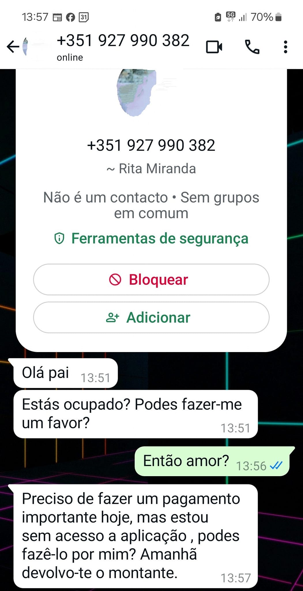 Cândido Miranda, Burla WhatsApp